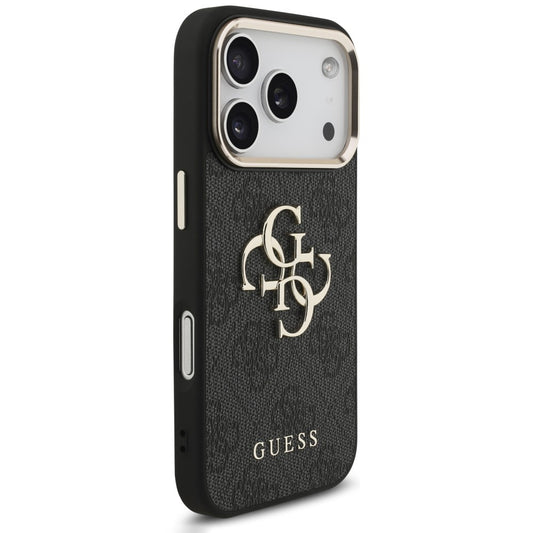 Hülle für Apple iPhone 18 Pro Max / 17 Pro Max, Guess, 4G Classic Logo mit Riemen, Schwarz Gold