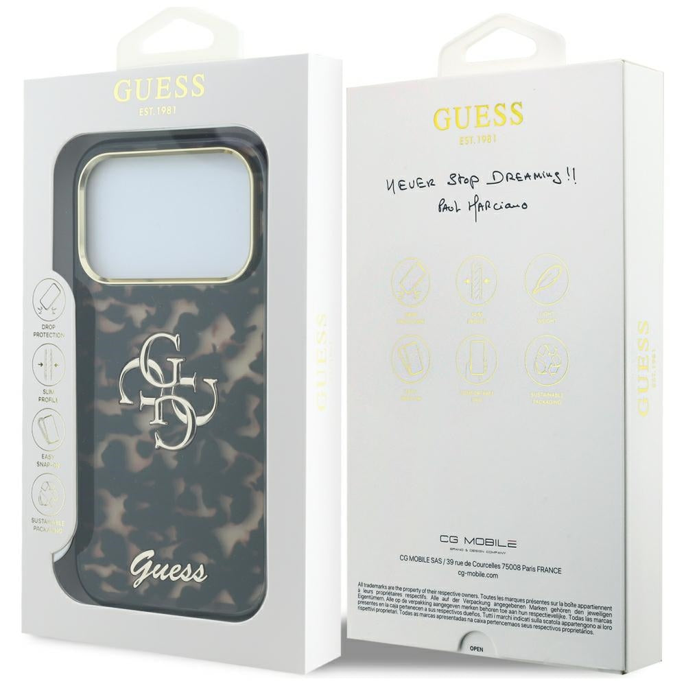 Coque pour Apple iPhone 18 Pro Max / 17 Pro Max, Guess, IML 4G Metal Script, Marron