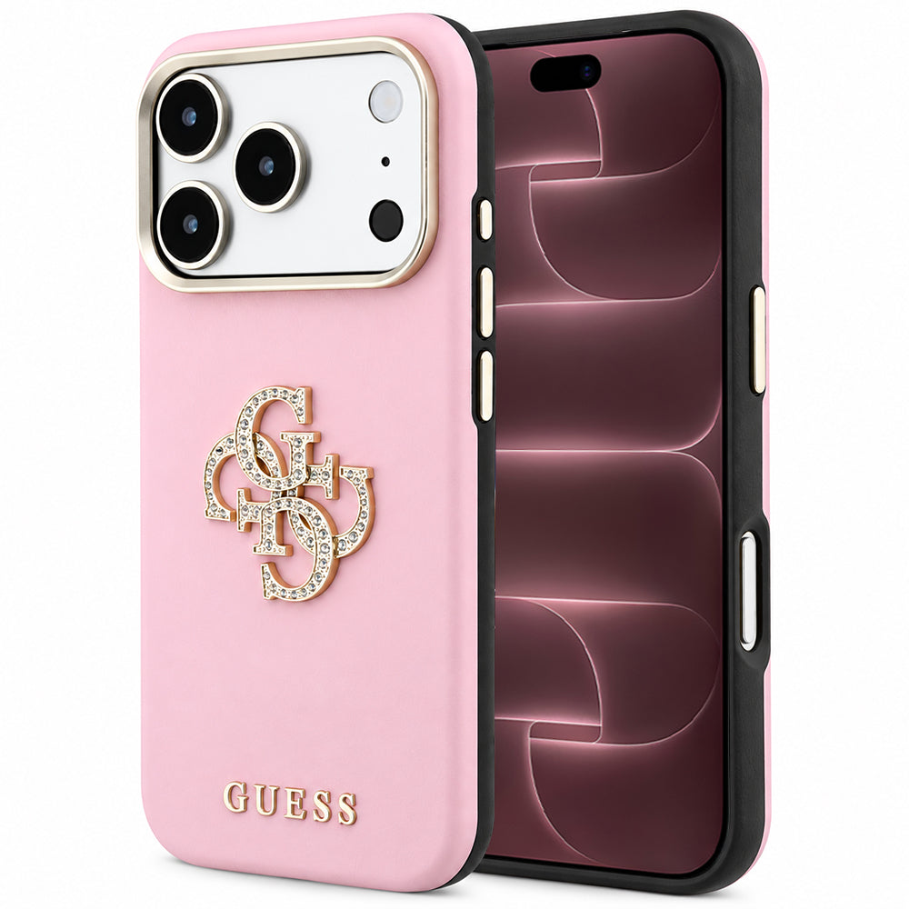 Hülle für Apple iPhone 18 Pro Max / 17 Pro Max, Guess, Smooth Big Strass Logo, Rosa