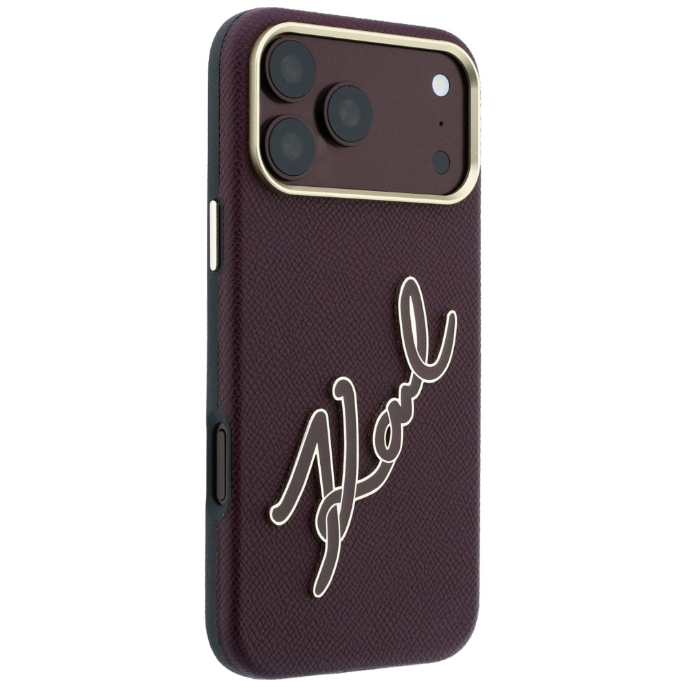 Hülle für Apple iPhone 18 Pro Max / 17 Pro Max, Karl Lagerfeld, glattes großes Harz-Signatur-Logo, Weinrot
