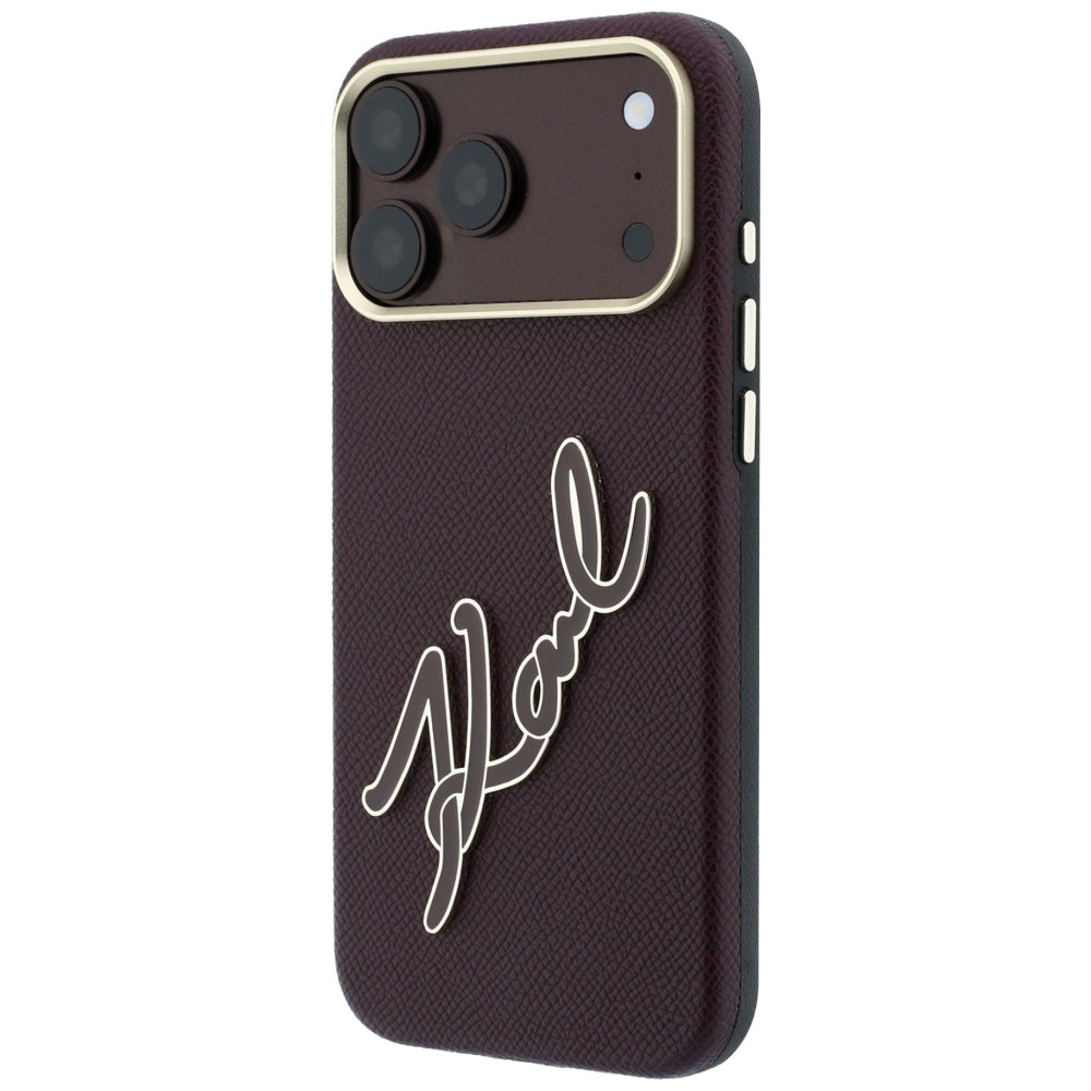 Hülle für Apple iPhone 18 Pro Max / 17 Pro Max, Karl Lagerfeld, glattes großes Harz-Signatur-Logo, Weinrot