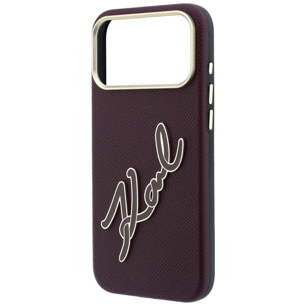 Hülle für Apple iPhone 18 Pro Max / 17 Pro Max, Karl Lagerfeld, glattes großes Harz-Signatur-Logo, Weinrot