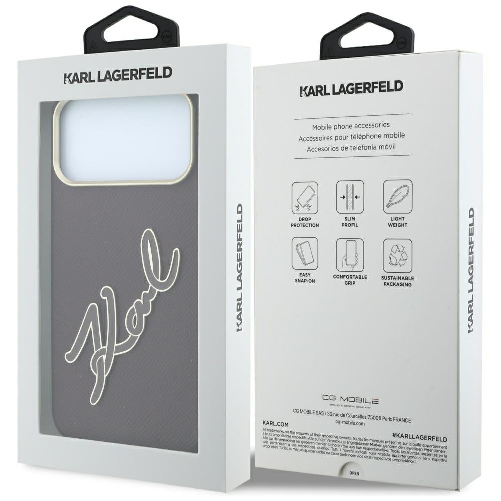 Hülle für Apple iPhone 18 Pro Max / 17 Pro Max, Karl Lagerfeld, glattes großes Harz-Signatur-Logo, Weinrot