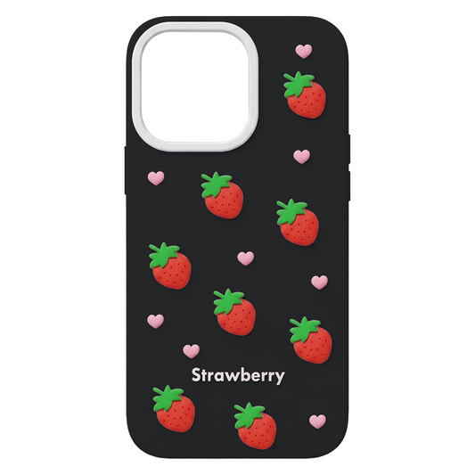 Hülle für Apple iPhone 15 Pro / 14 Pro, OEM, Strawberry, Schwarz