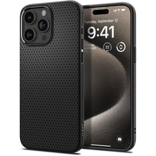Coque pour Apple iPhone 15 Pro Max, Spigen, Liquid Air Matte, Noir ACS06562