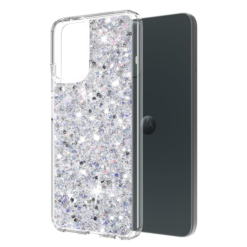 Coque pour Motorola Moto G45 / G34, Techsuit, Paillettes Scintillantes, Blanche