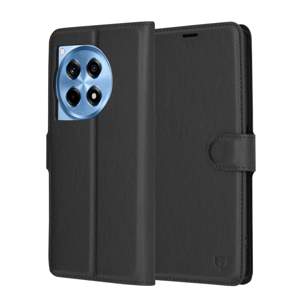 Coque pour OnePlus 12R, Techsuit, Leather Folio, Noire