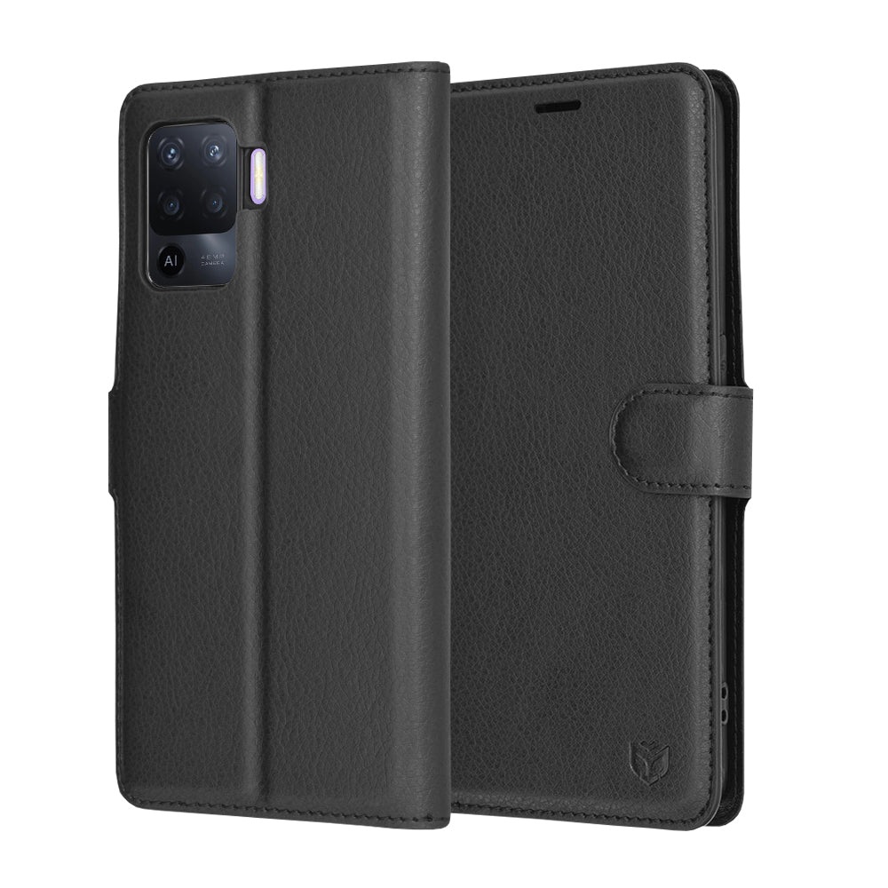 Coque pour Oppo A94 / Reno5 Lite, Techsuit, Folio en cuir, Noire