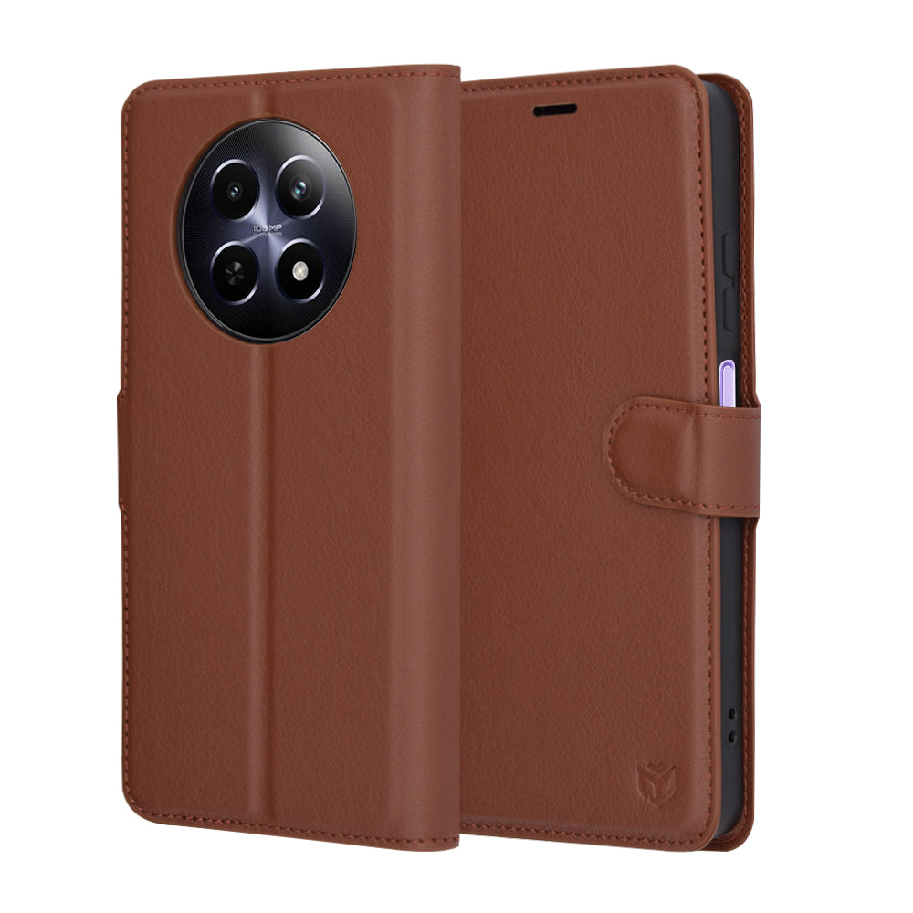 Coque pour Realme 12x / 12, Techsuit, Leather Folio, Marron