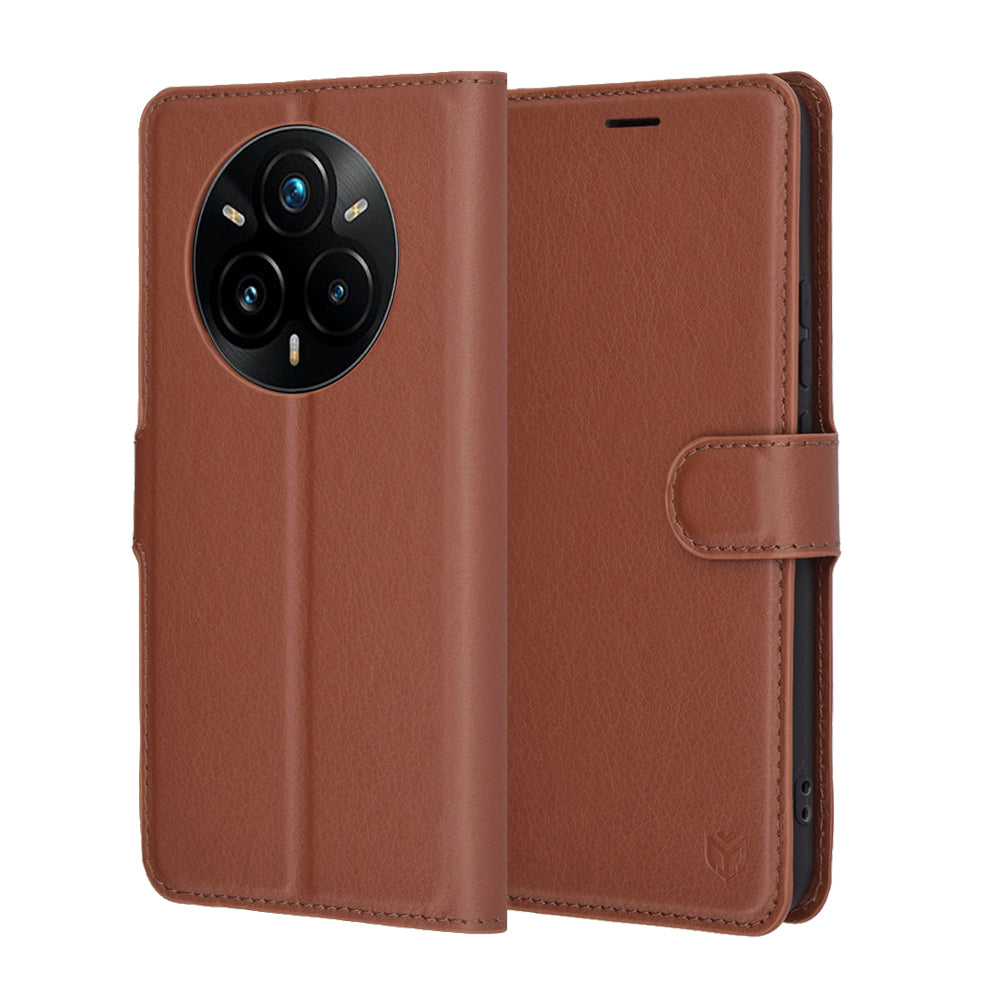 Coque pour Realme 14 Pro+, Techsuit, Leather Folio, Marron