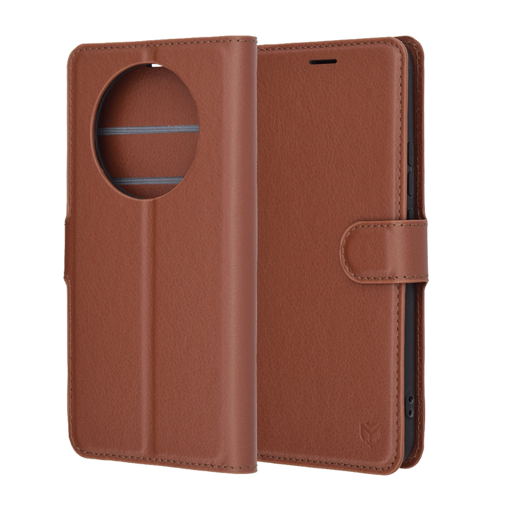 Coque pour Realme 14 Pro, Techsuit, Leather Folio, Marron
