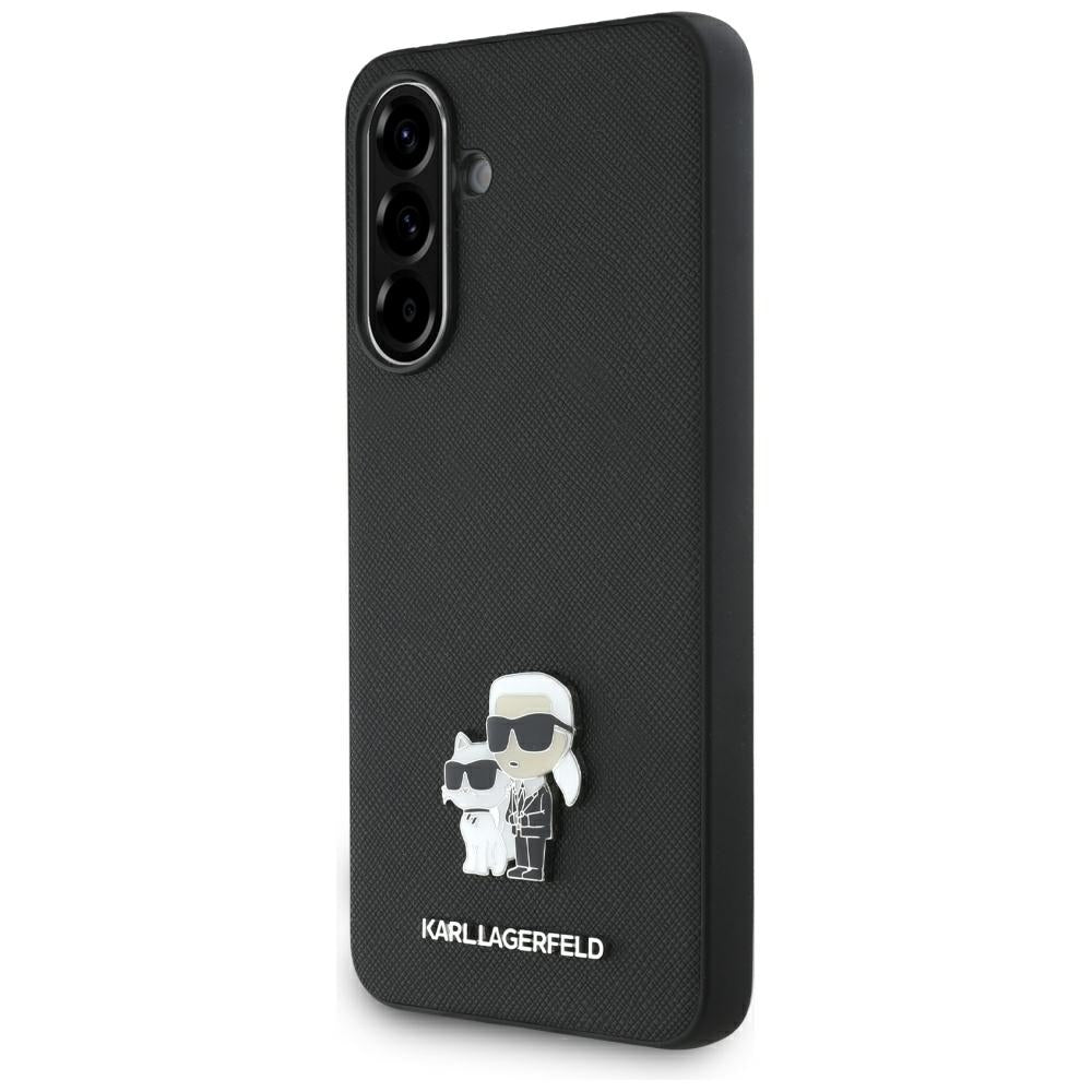 Hülle für Samsung Galaxy A36 A366, Karl Lagerfeld, Saffiano Karl & Choupette Metal, Schwarz