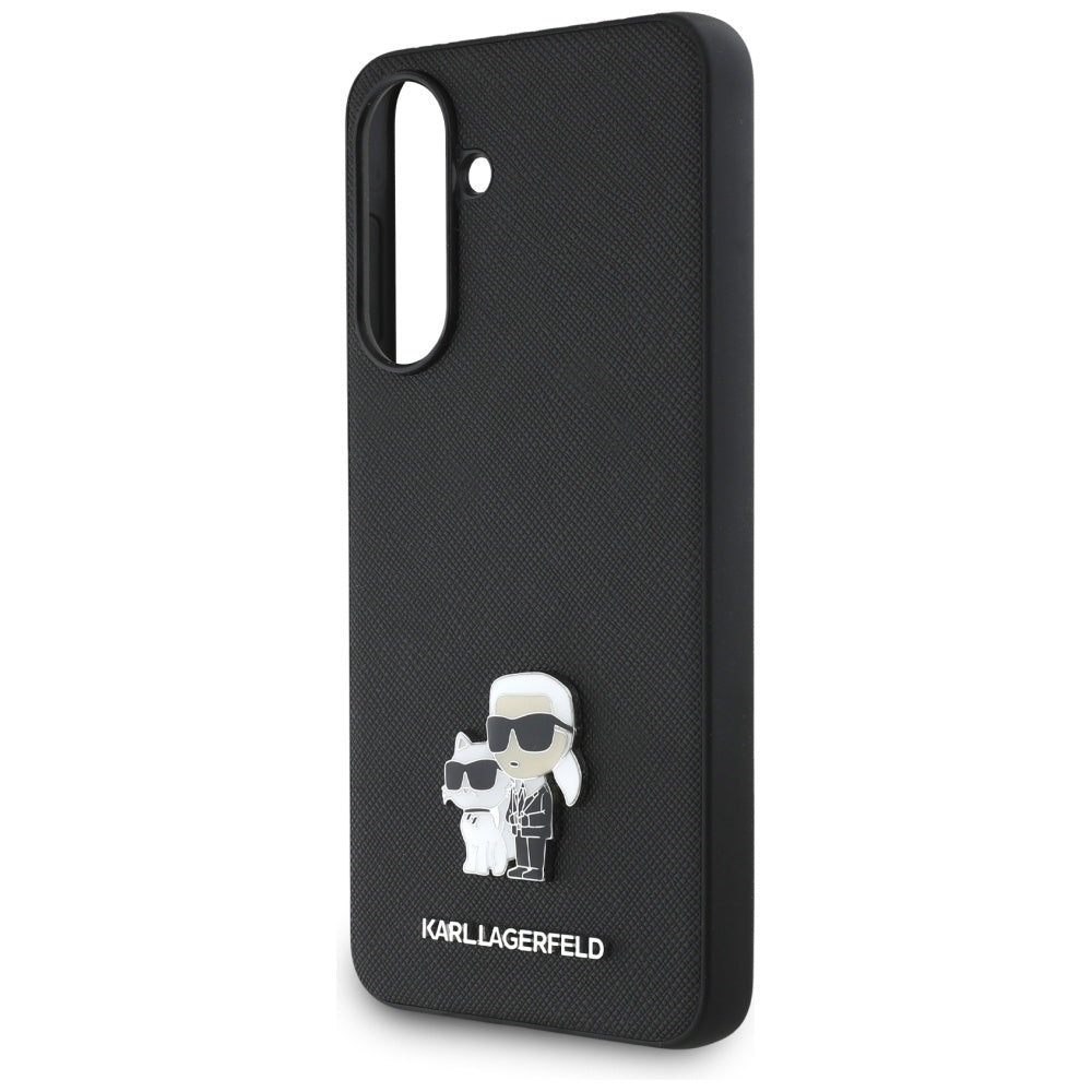Hülle für Samsung Galaxy A36 A366, Karl Lagerfeld, Saffiano Karl & Choupette Metal, Schwarz