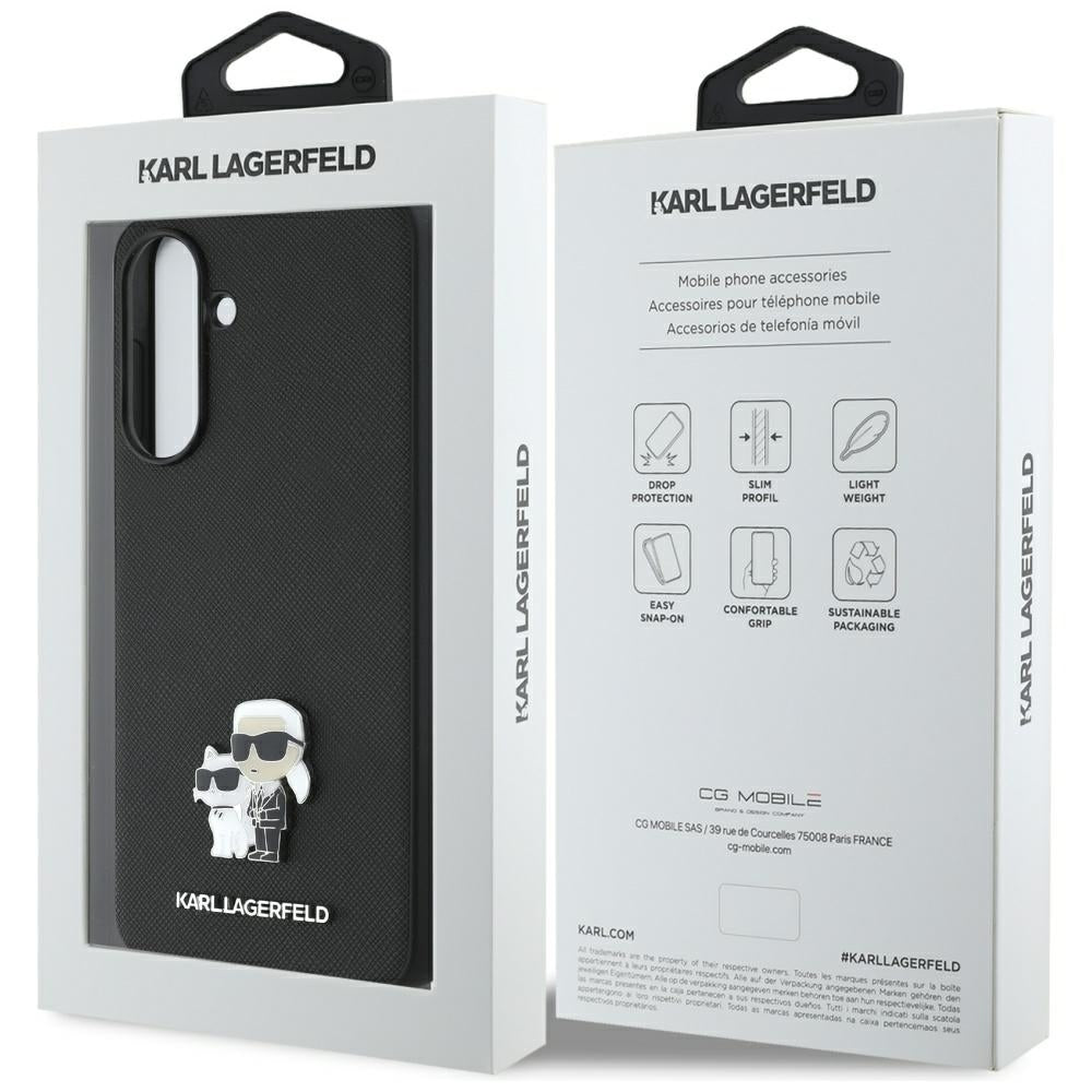 Hülle für Samsung Galaxy A36 A366, Karl Lagerfeld, Saffiano Karl & Choupette Metal, Schwarz