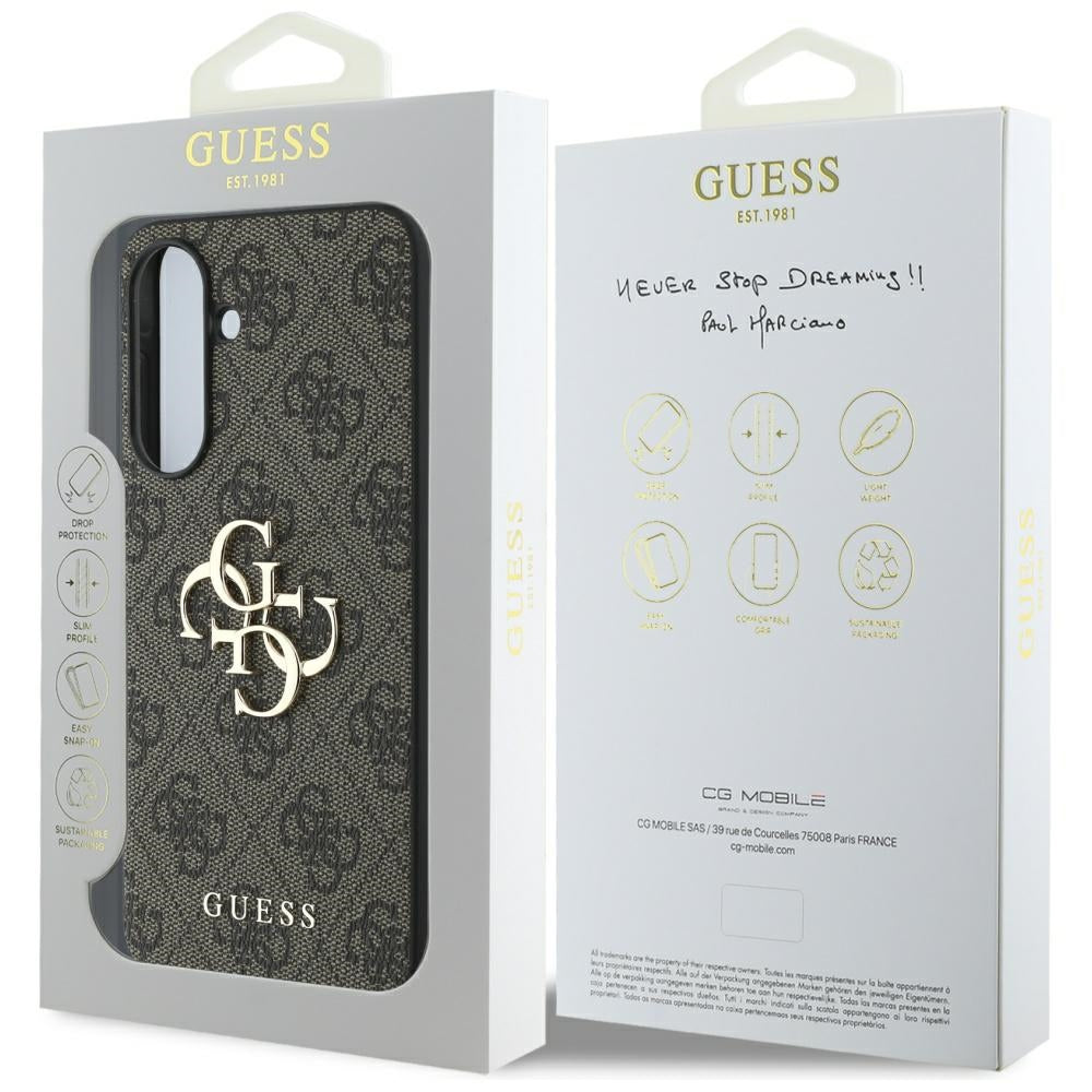 Étui pour Samsung Galaxy A56 A566, Guess, 4G Big Logo, Marron