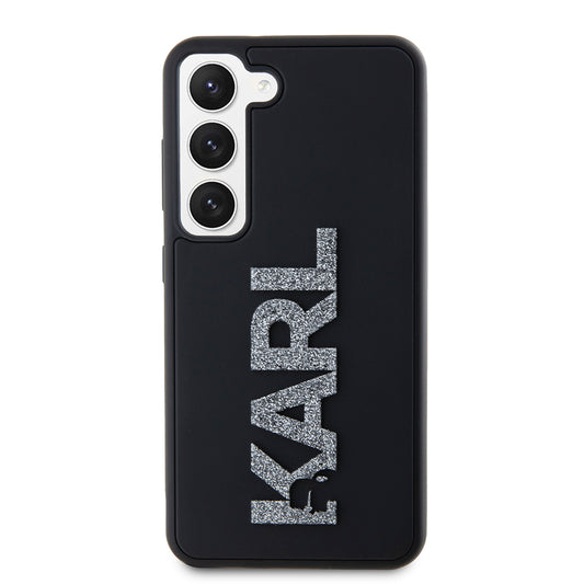 Housse pour Samsung Galaxy S23 S911, Karl Lagerfeld, Logo Pailleté en Caoutchouc 3D, Noire
