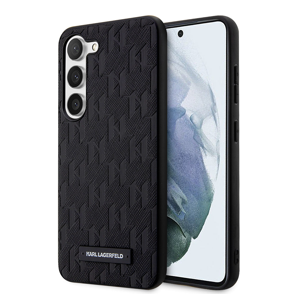 Étui pour Samsung Galaxy S23 S911, Karl Lagerfeld, Saffiano Monogram Metal Logo, Noir