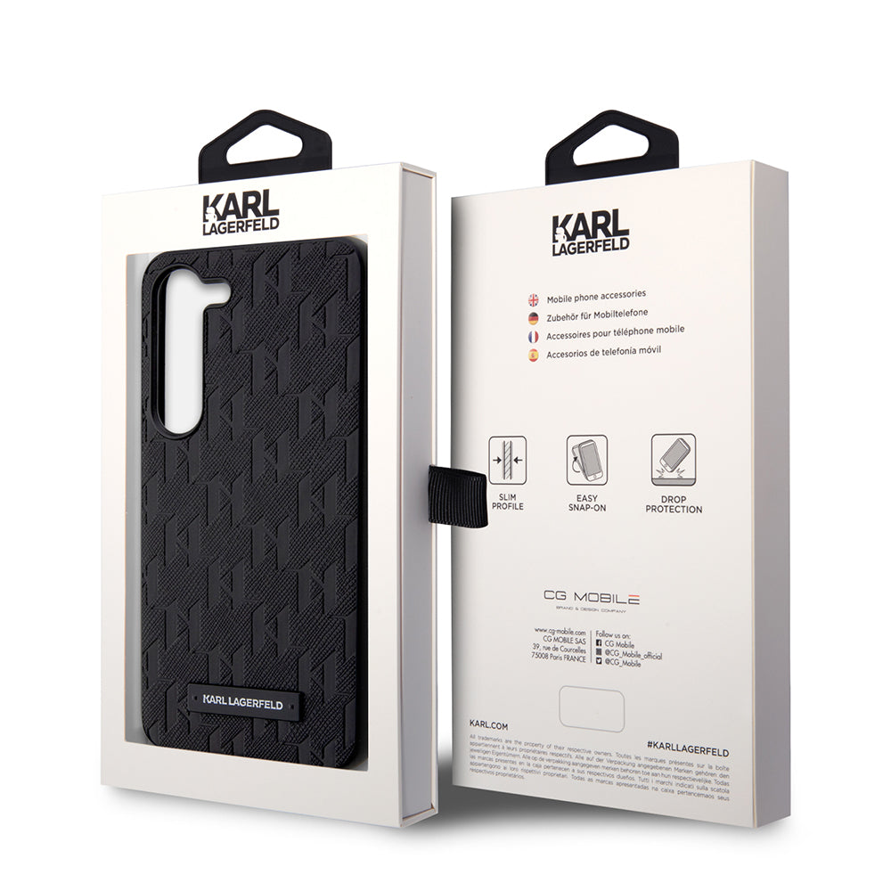 Étui pour Samsung Galaxy S23 S911, Karl Lagerfeld, Saffiano Monogram Metal Logo, Noir
