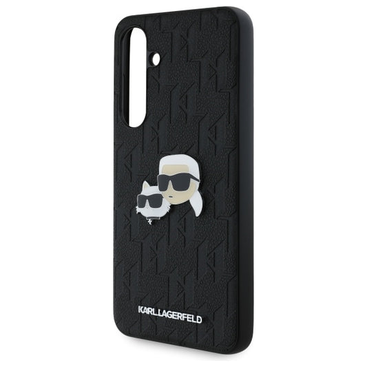 Étui pour Samsung Galaxy S24 FE S721, Karl Lagerfeld, Monogramme Karl & Têtes de Choupette, Noir