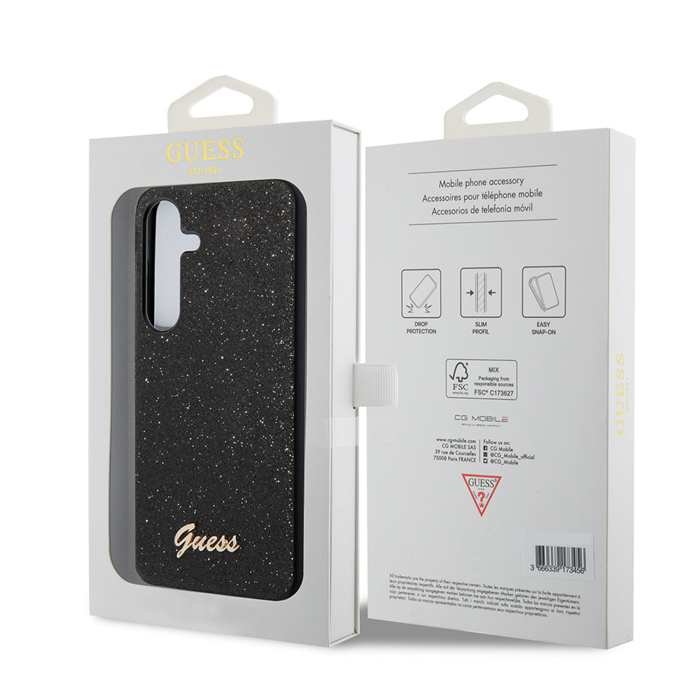 Étui pour Samsung Galaxy S24+ S926, Guess, Glitter Script, Noir