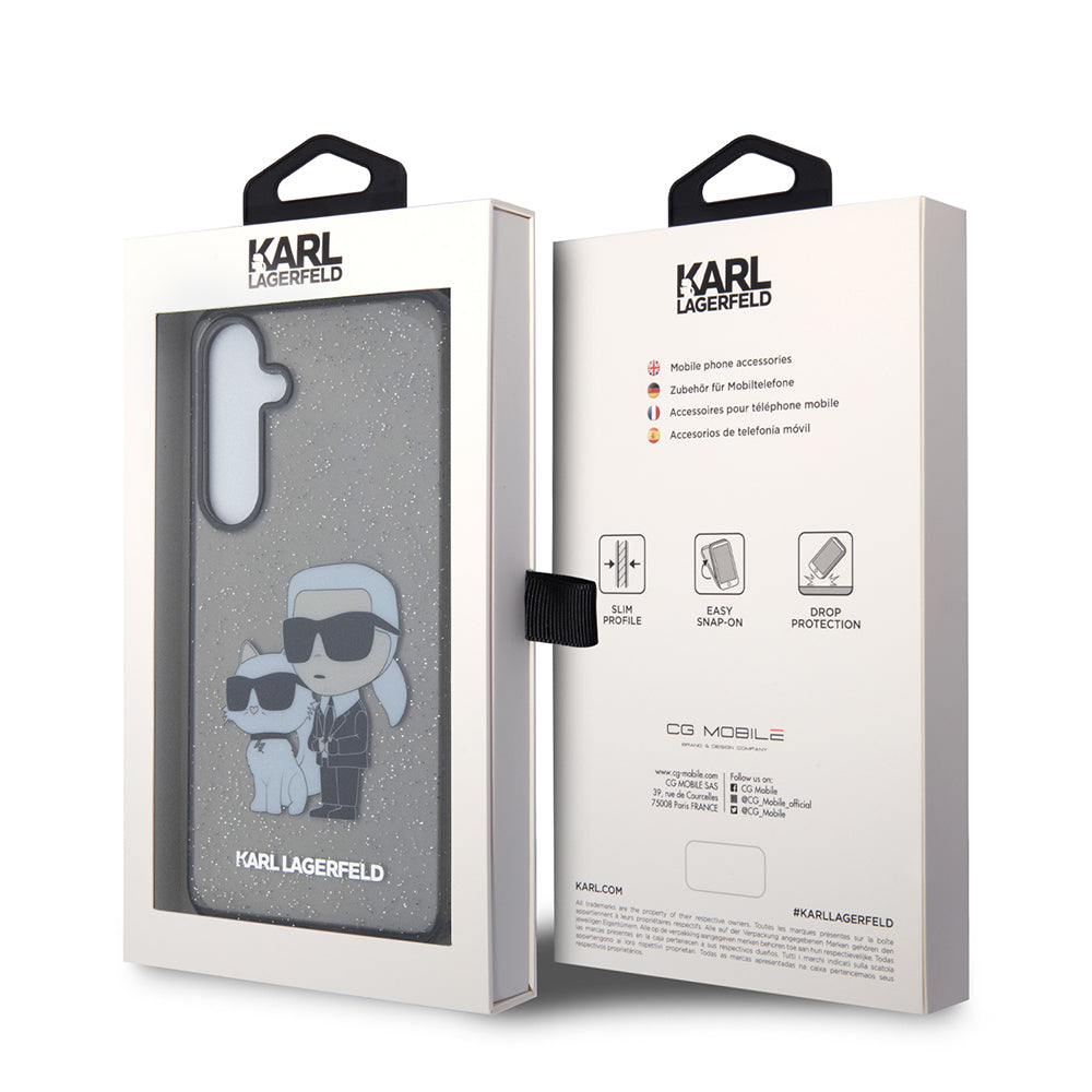 Étui pour Samsung Galaxy S24+ S926, Karl Lagerfeld, Glitter Karl & Choupette, Bleu