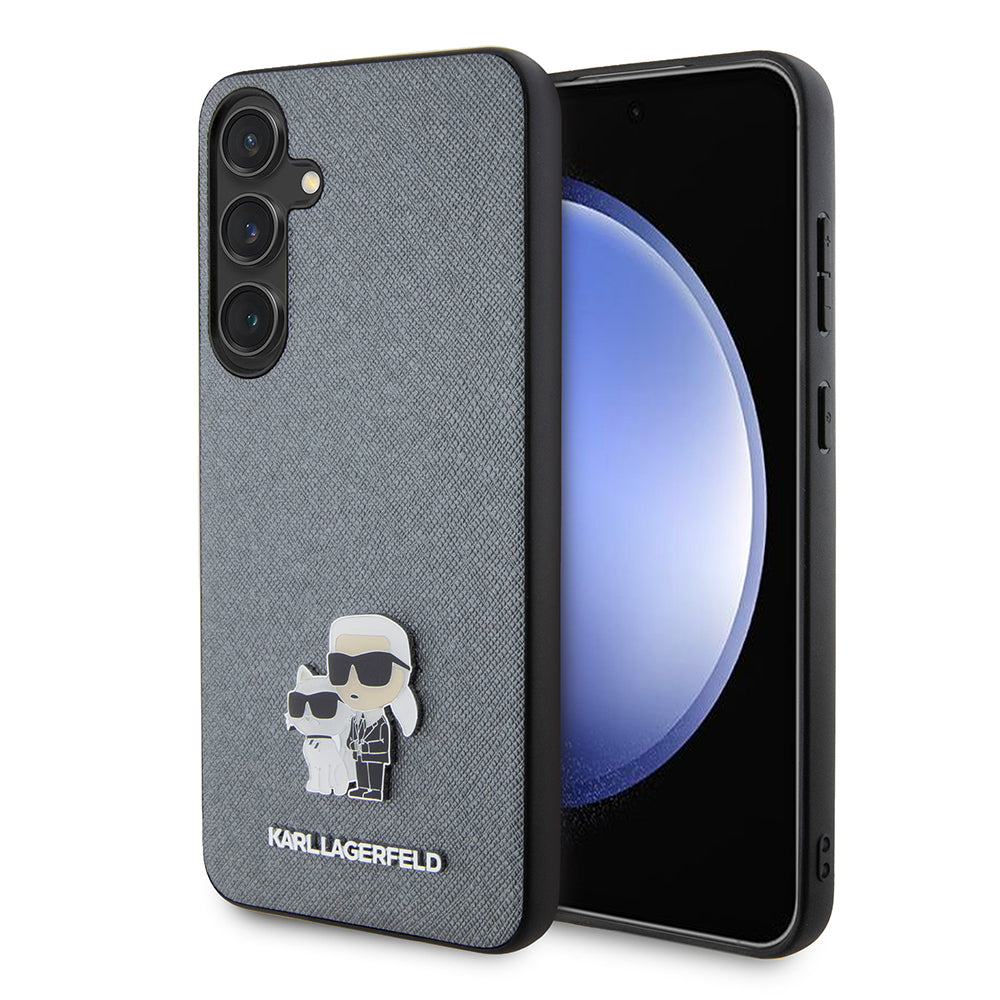 Hülle für Samsung Galaxy S24+ S926, Karl Lagerfeld, Saffiano Karl & Choupette Metal, Grau