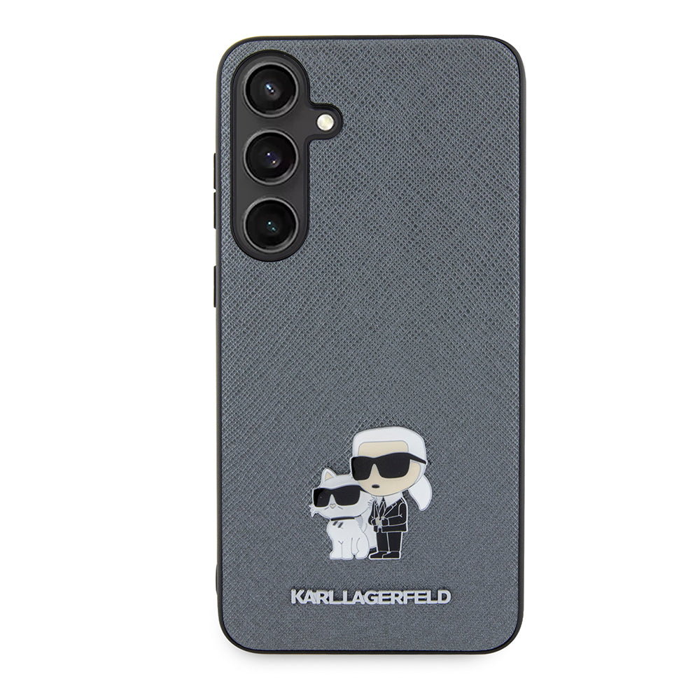 Hülle für Samsung Galaxy S24+ S926, Karl Lagerfeld, Saffiano Karl & Choupette Metal, Grau