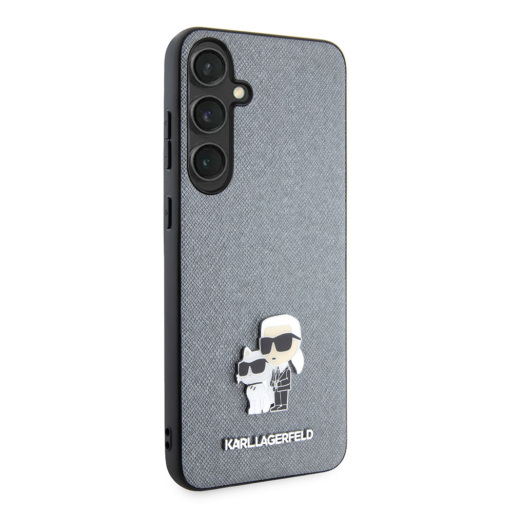 Hülle für Samsung Galaxy S24+ S926, Karl Lagerfeld, Saffiano Karl & Choupette Metal, Grau