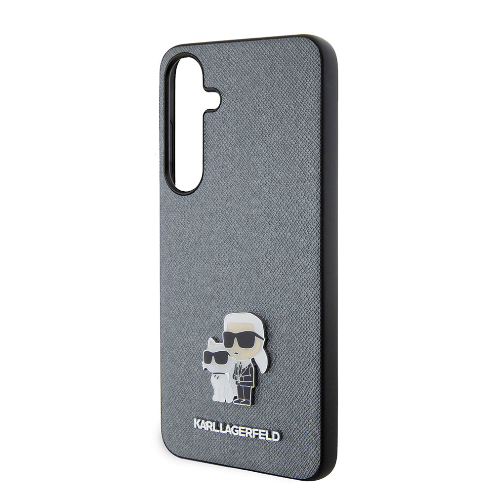 Hülle für Samsung Galaxy S24+ S926, Karl Lagerfeld, Saffiano Karl & Choupette Metal, Grau