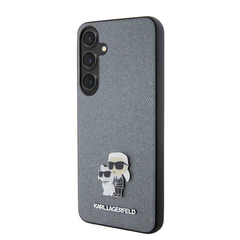 Hülle für Samsung Galaxy S24+ S926, Karl Lagerfeld, Saffiano Karl & Choupette Metal, Grau
