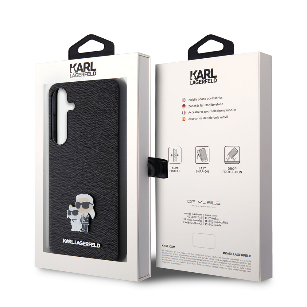Étui pour Samsung Galaxy S24+ S926, Karl Lagerfeld, Saffiano Karl & Choupette Metal, Noir