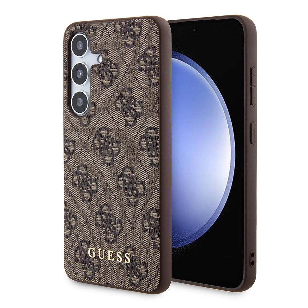 Étui pour Samsung Galaxy S24 S921, Guess, Logo Or Métal 4G, Marron