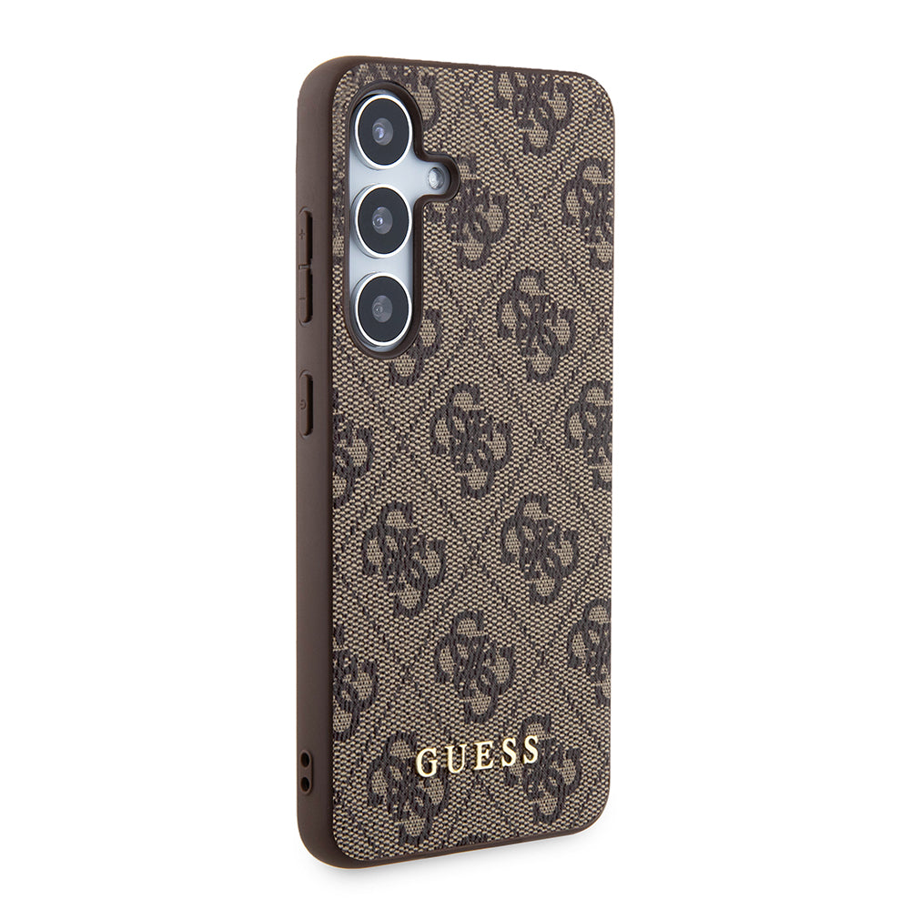 Étui pour Samsung Galaxy S24 S921, Guess, Logo Or Métal 4G, Marron