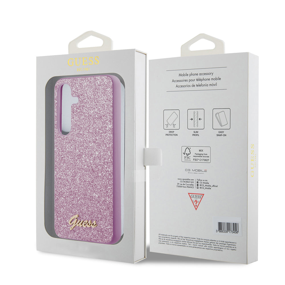 Étui pour Samsung Galaxy S24 S921, Guess, Glitter Script, Violet