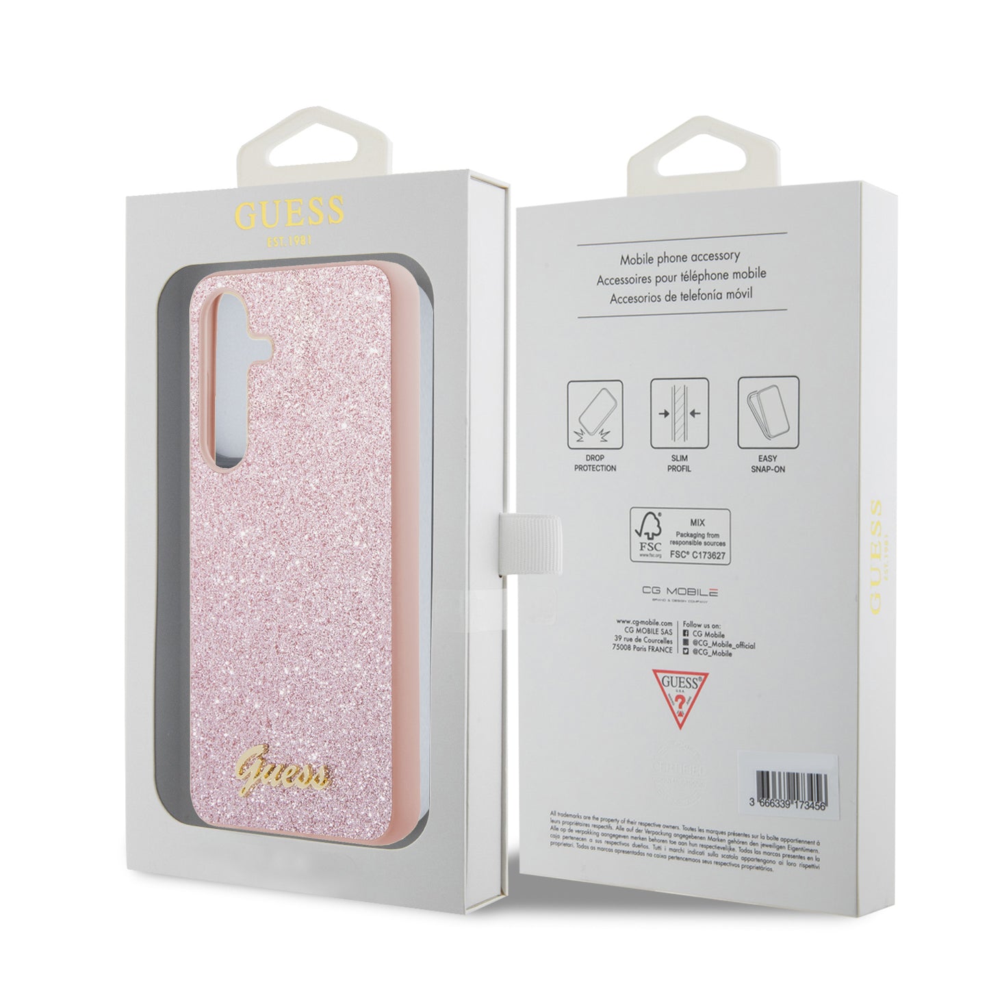 Étui pour Samsung Galaxy S24 S921, Guess, Glitter Script, Rose