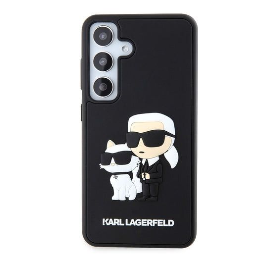 Housse pour Samsung Galaxy S24 S921, Karl Lagerfeld, 3D Rubber Karl & Choupette, Noire