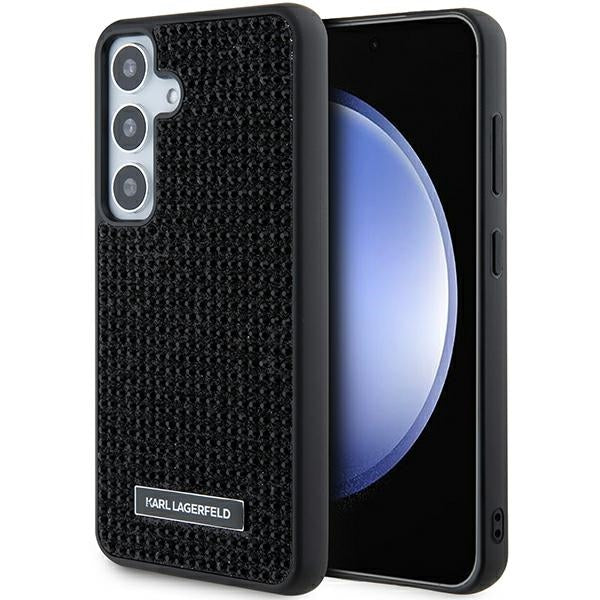 Housse pour Samsung Galaxy S24 S921, Karl Lagerfeld, Plaque Métallique Strass, Noire
