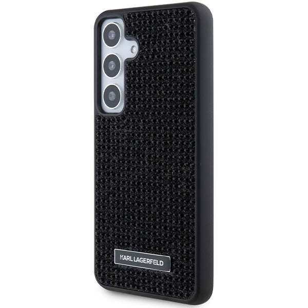 Housse pour Samsung Galaxy S24 S921, Karl Lagerfeld, Plaque Métallique Strass, Noire