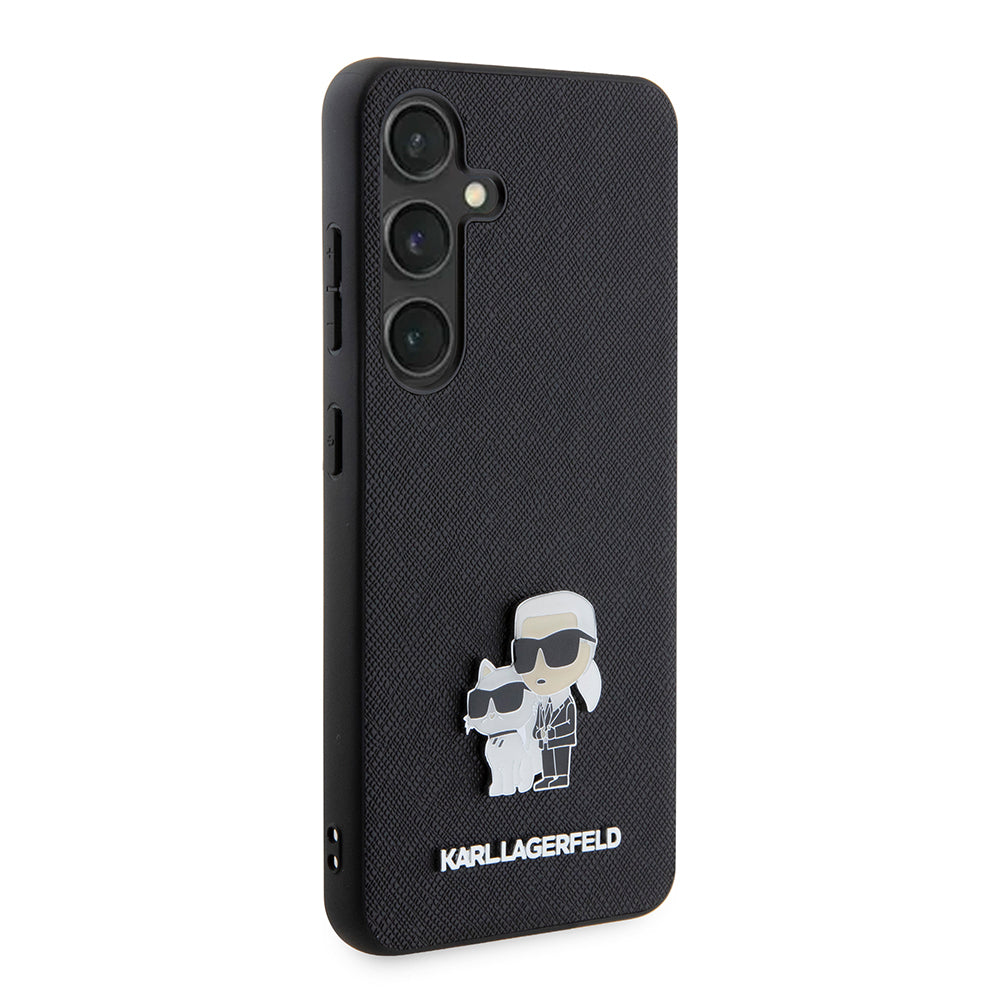 Hülle für Samsung Galaxy S24 S921, Karl Lagerfeld, Saffiano Karl & Choupette Metal, Schwarz