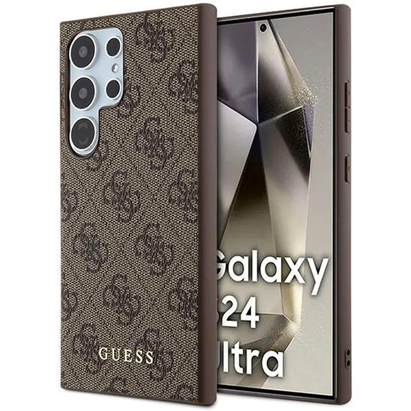 Hülle für Samsung Galaxy S24 Ultra S928, Guess, 4G Metal Gold Logo, Braun