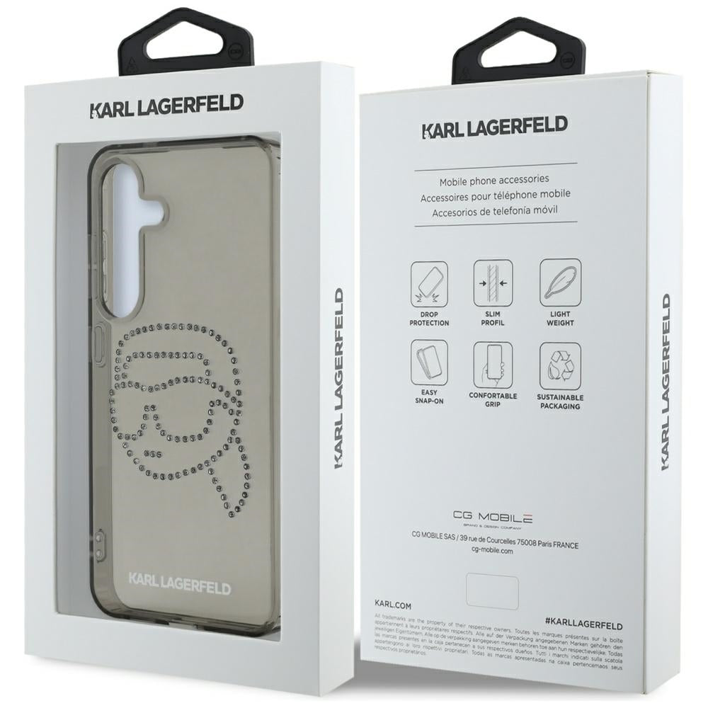 Hülle für Samsung Galaxy S25 S931, Karl Lagerfeld, IML Rhinestones Karl's Head, Schwarz