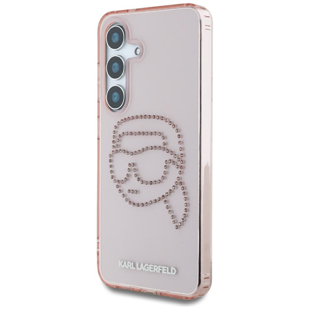 Étui pour Samsung Galaxy S25 S931, Karl Lagerfeld, IML Rhinestones Karl's Head, Rose