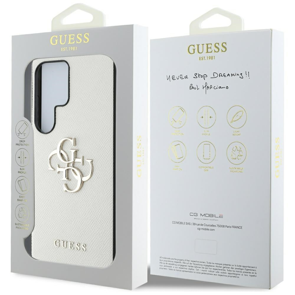Hülle für Samsung Galaxy S25 Ultra S938, Guess, 4G Grained Big and Classic Logo, Beige