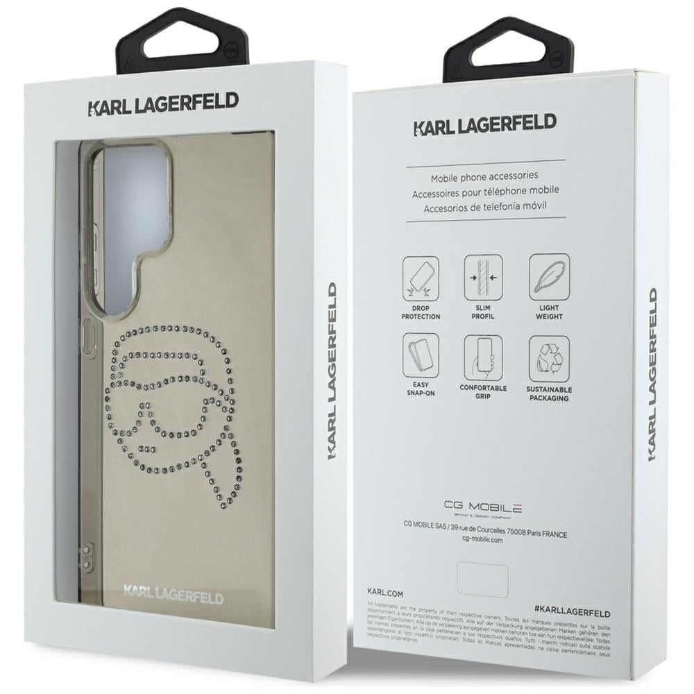 Hülle für Samsung Galaxy S25 Ultra S938, Karl Lagerfeld, IML Rhinestones Karl's Head, Schwarz