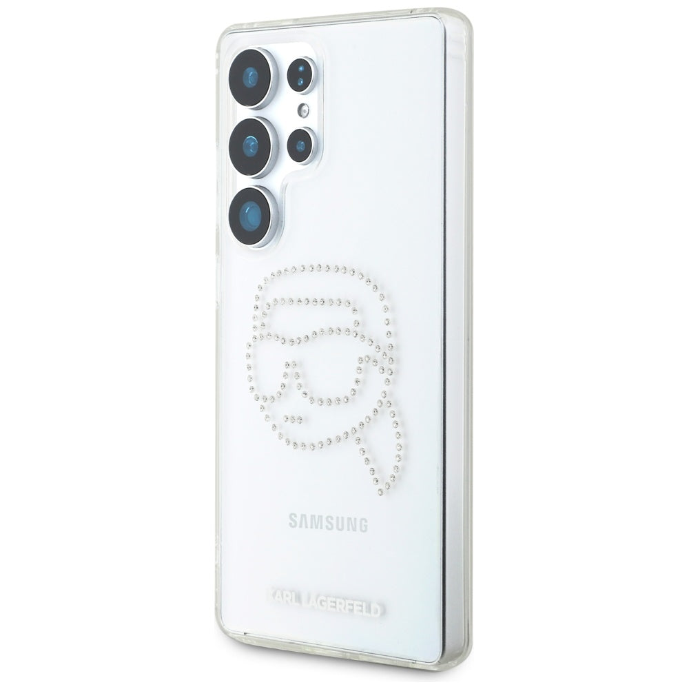 Case for Samsung Galaxy S25 Ultra S938, Karl Lagerfeld, IML Rhinestones Karl's Head, Transparent