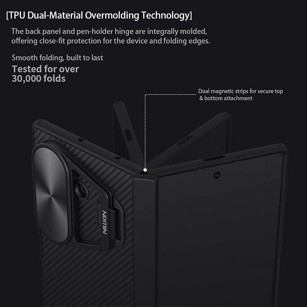 Coque pour Samsung Galaxy Z Fold7 F966, Nillkin, CamShield Prop avec couvercle d'objectif en métal, Noir