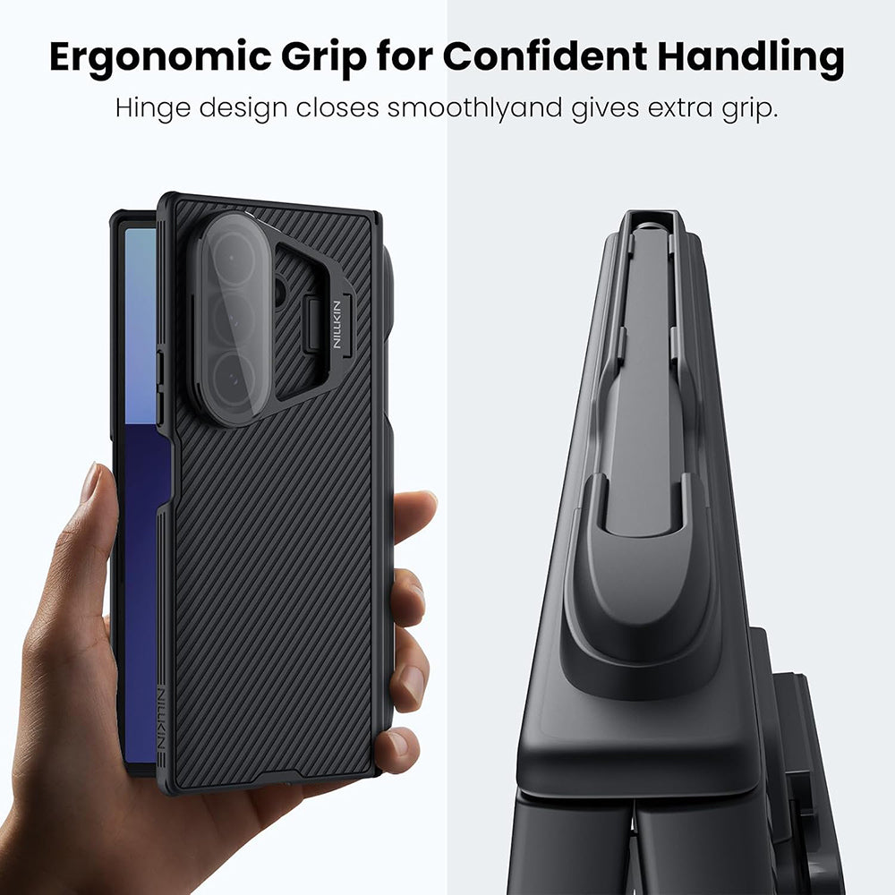 Hülle für Samsung Galaxy Z Fold7 F966, Nillkin, CamShield Prop mit transparentem Objektivschutz und S-Pen-Halter, Schwarz