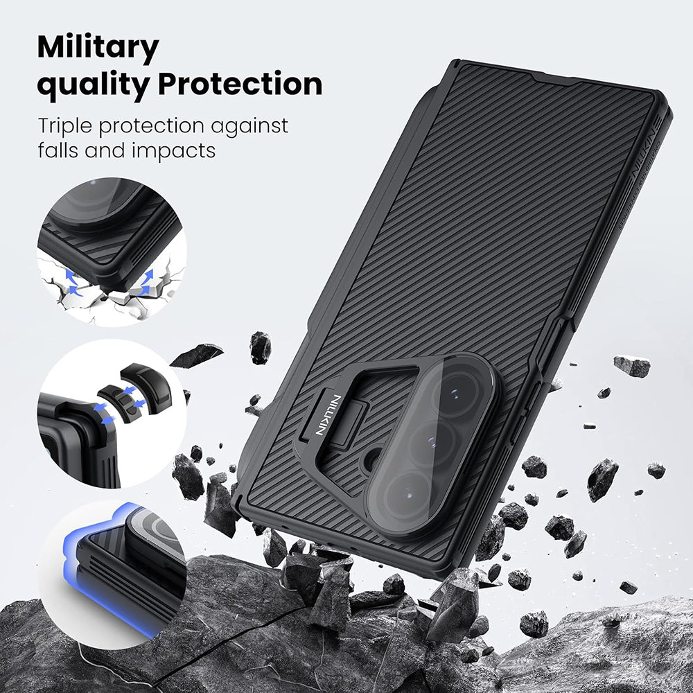 Hülle für Samsung Galaxy Z Fold7 F966, Nillkin, CamShield Prop mit transparentem Objektivschutz und S-Pen-Halter, Schwarz