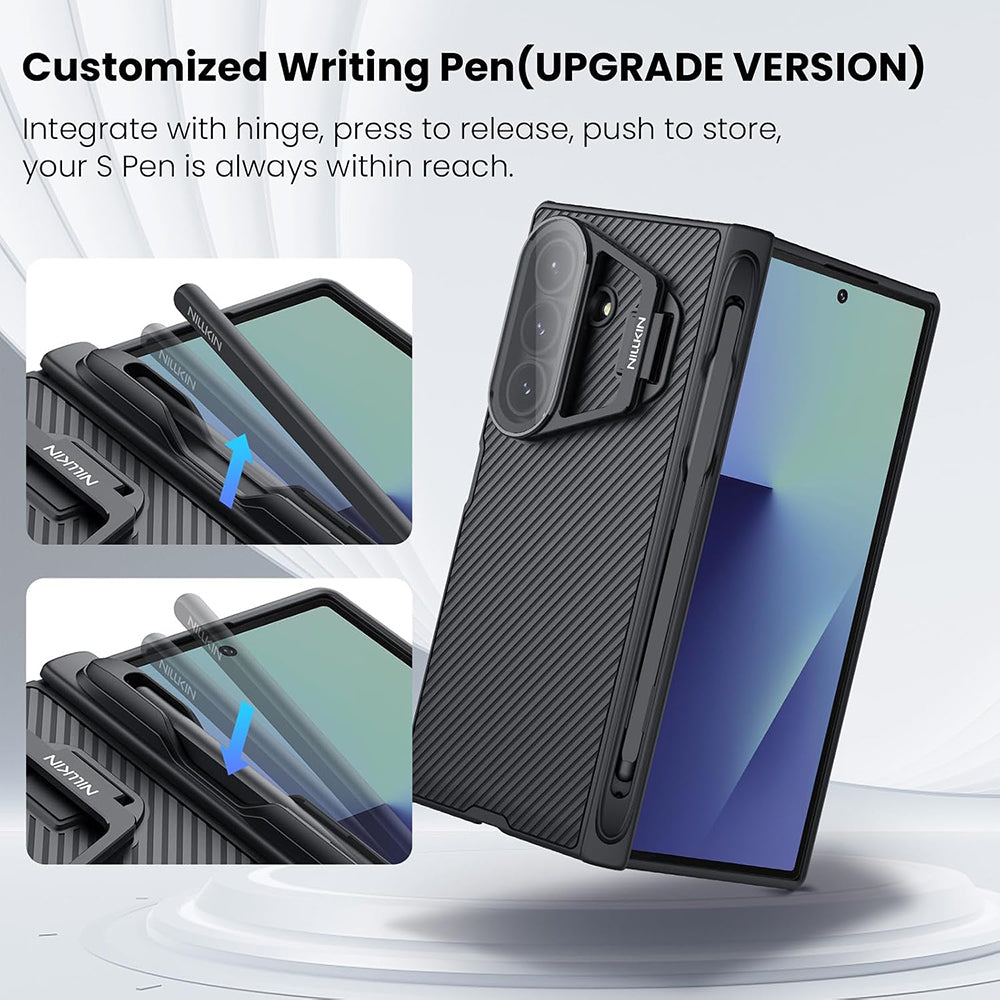 Hülle für Samsung Galaxy Z Fold7 F966, Nillkin, CamShield Prop mit transparentem Objektivschutz und S-Pen-Halter, Schwarz