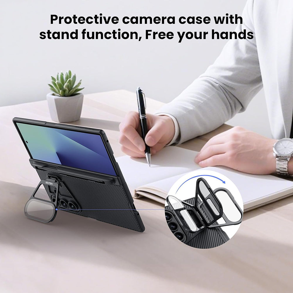Hülle für Samsung Galaxy Z Fold7 F966, Nillkin, CamShield Prop mit transparentem Objektivschutz und S-Pen-Halter, Schwarz